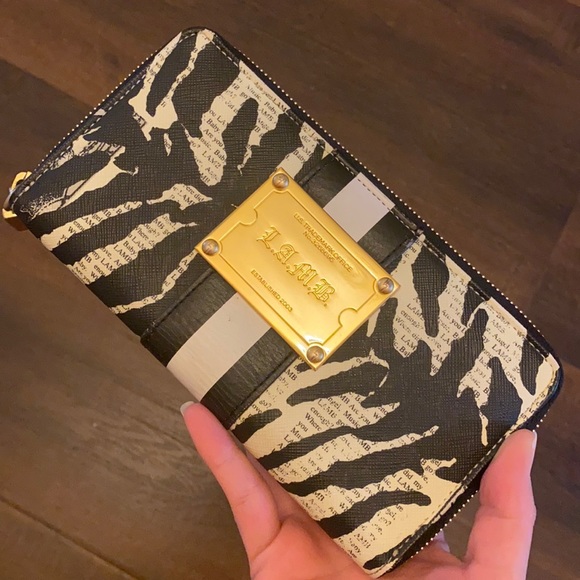 Y2K L.A.M.B. Zebra Black and White LEATHER Stripe Long Wallet LARGE - Picture 4 of 16